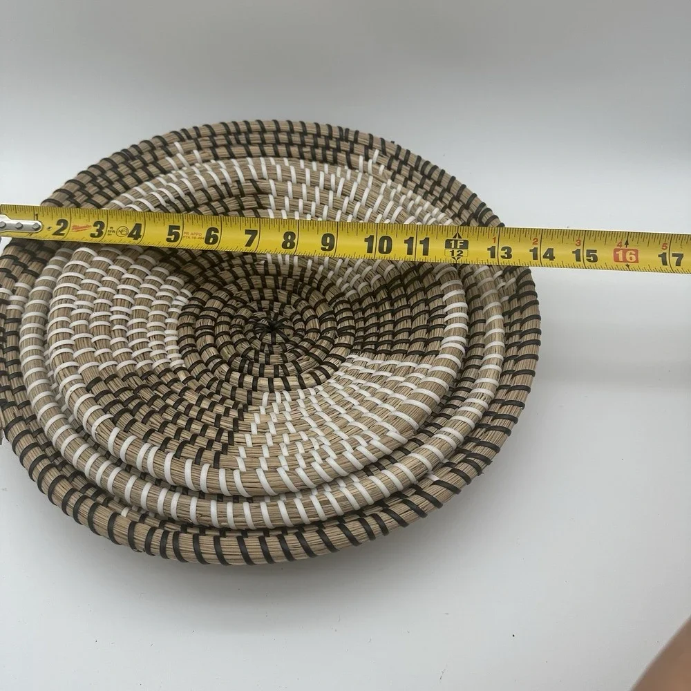 Boho Coiled Seagrass Baskets Decorative Set Of 3  14
